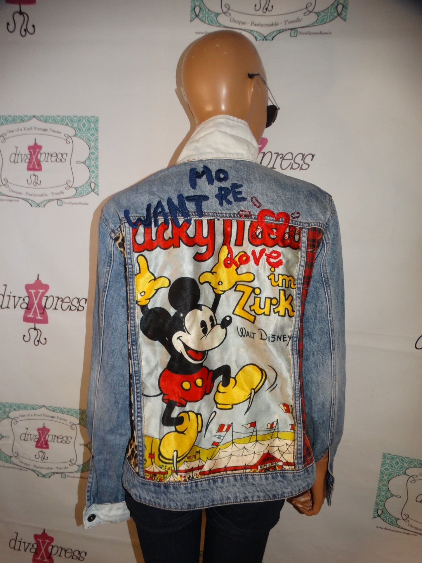 Blue Jean Mickey Mouse Detail Jacket Size L