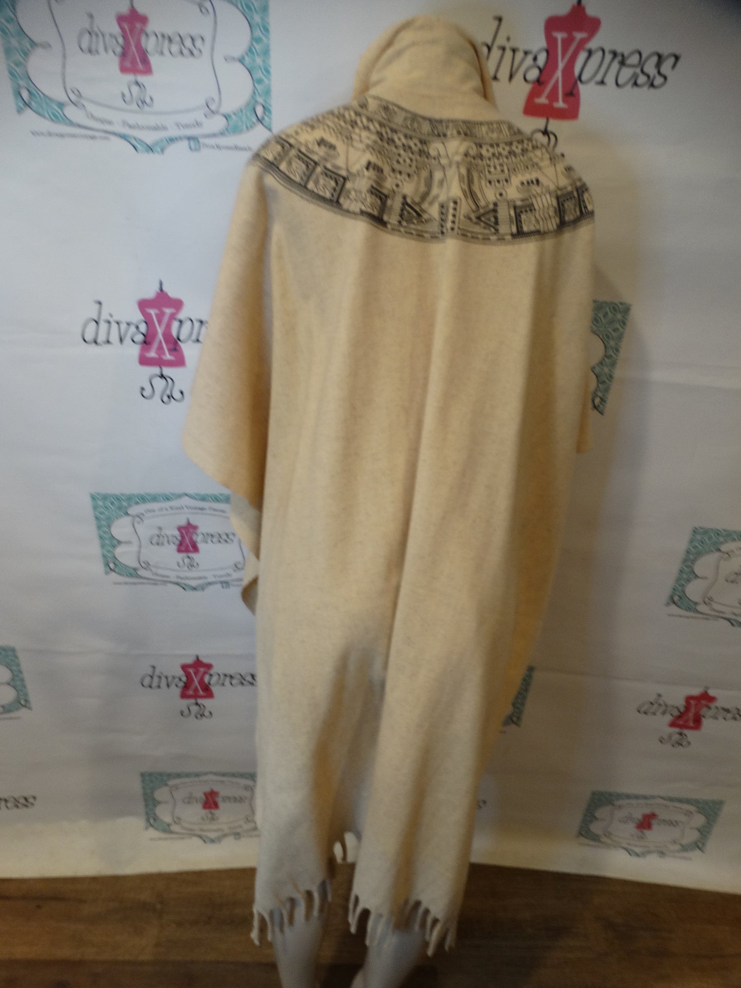 Vintage Cream Aztec Style Poncho One Size Fits All