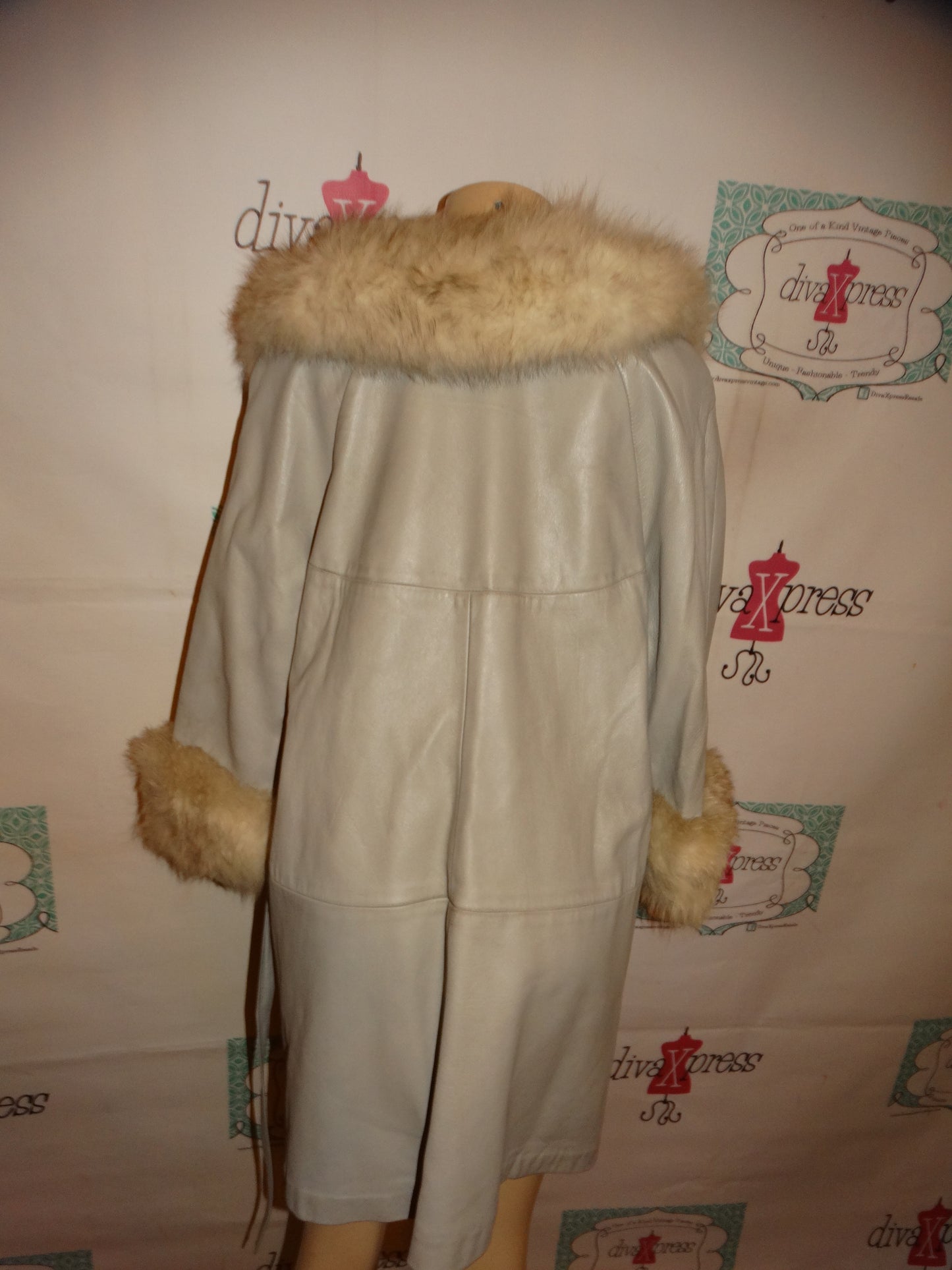 Vintage Gray Leather Authentic Fox Collar Coat Size L