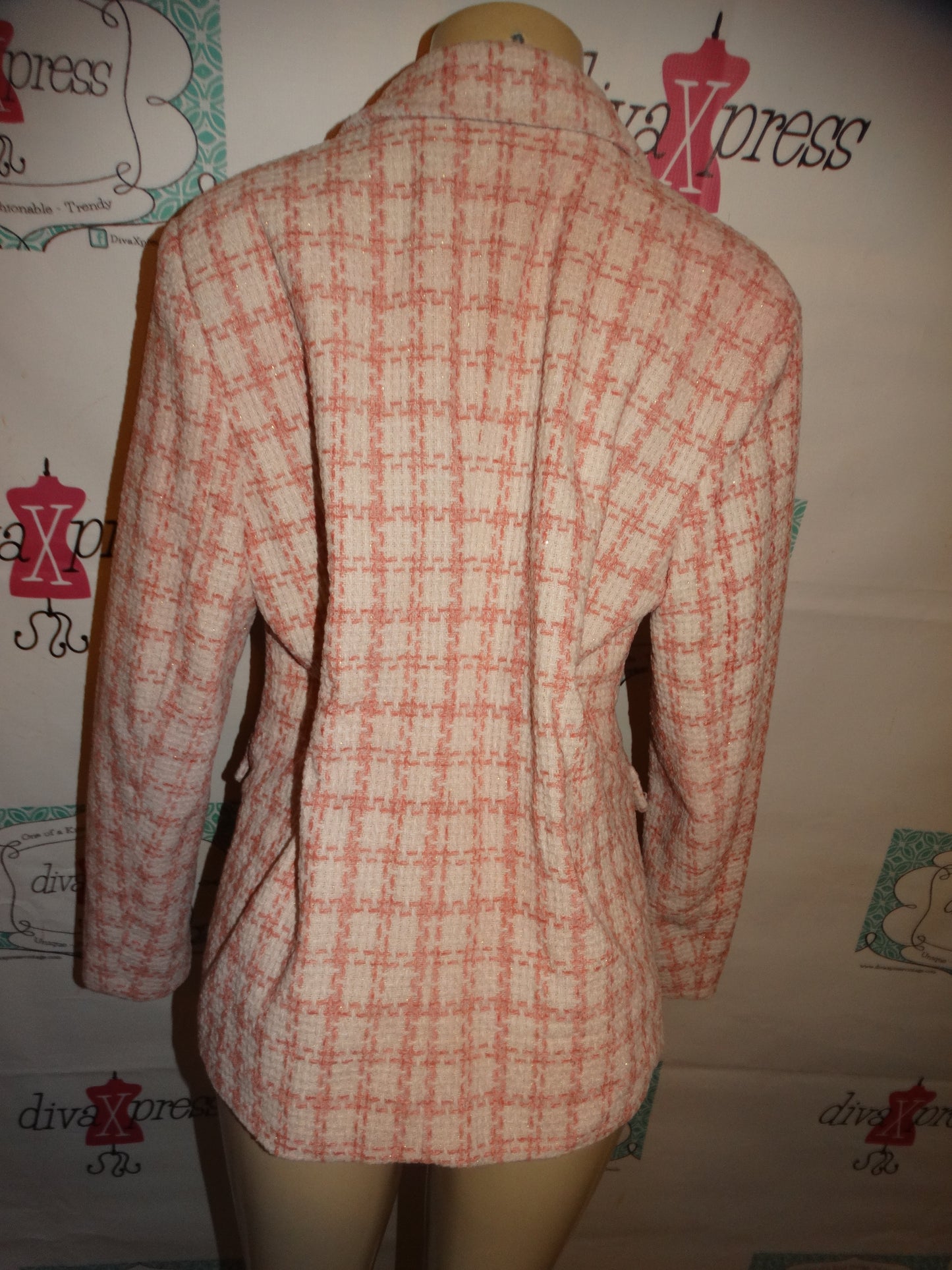 Pink/White Silver Butter Plaid Blazer Size L