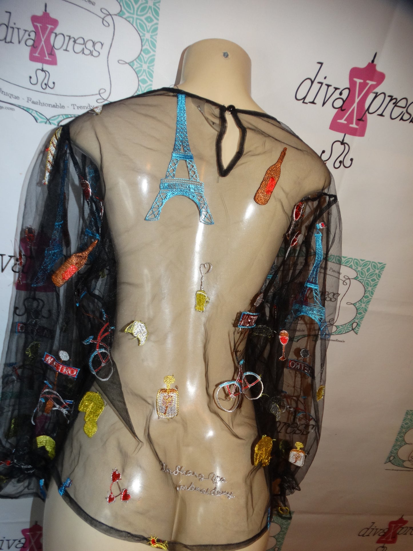 Salt Sheer Black Paris Blouse Size M