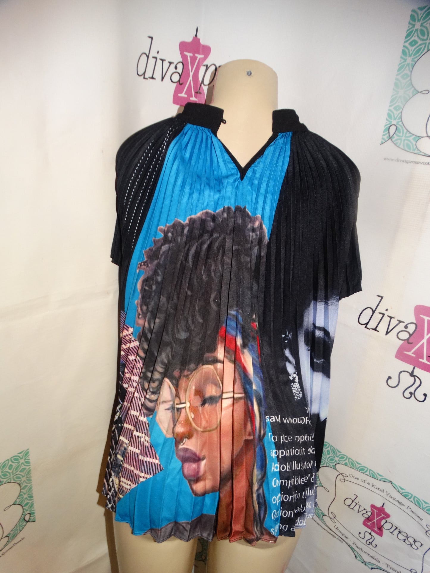 WHY Black Face Crinkle Top Size 1x