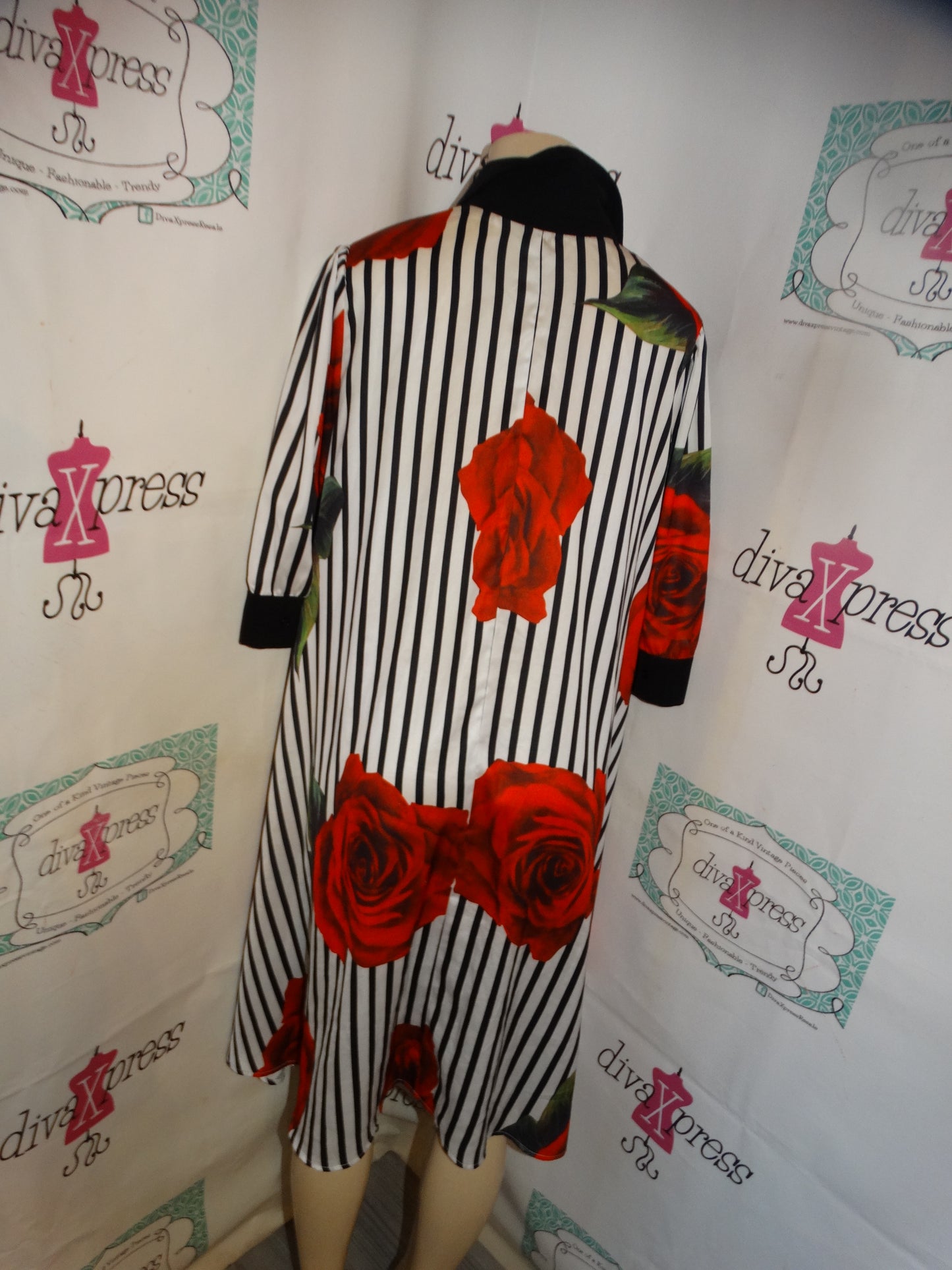 Why Dresses Black/White Red Rose Hi low Dress/Top Size XL