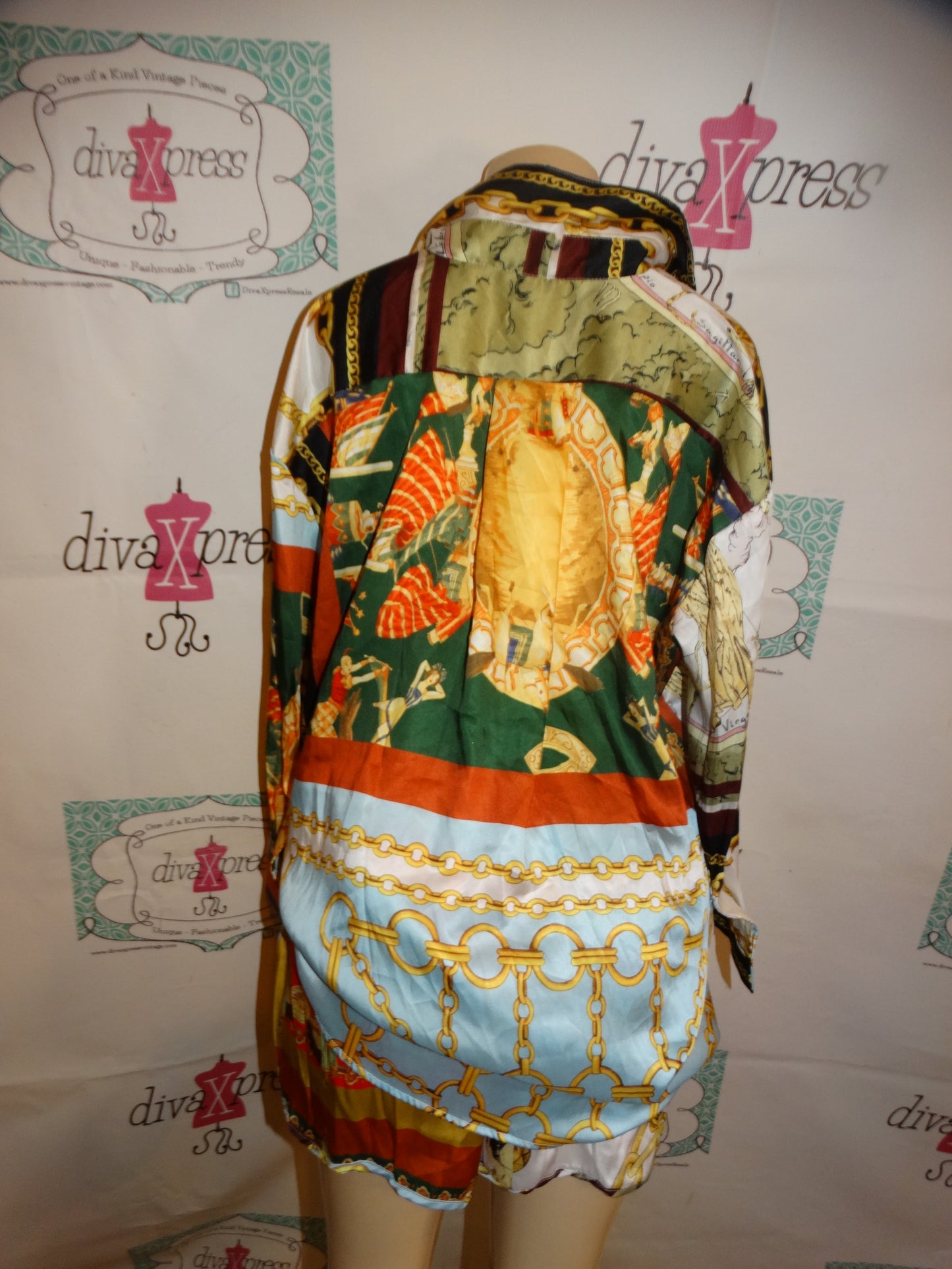 White Colorful Versace Style 2 Piece Short Set Size L