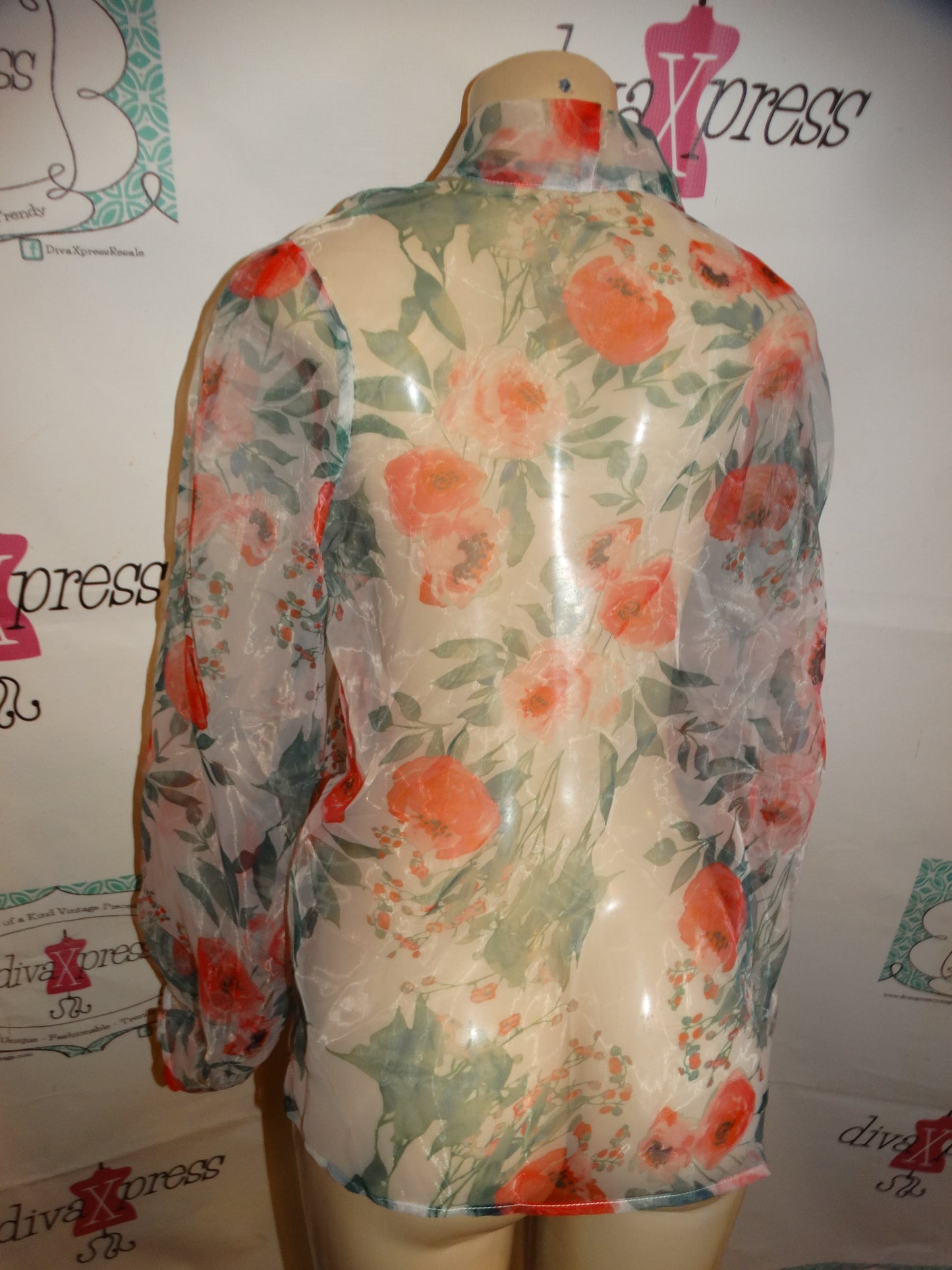 White Sheer Floral Top Size M