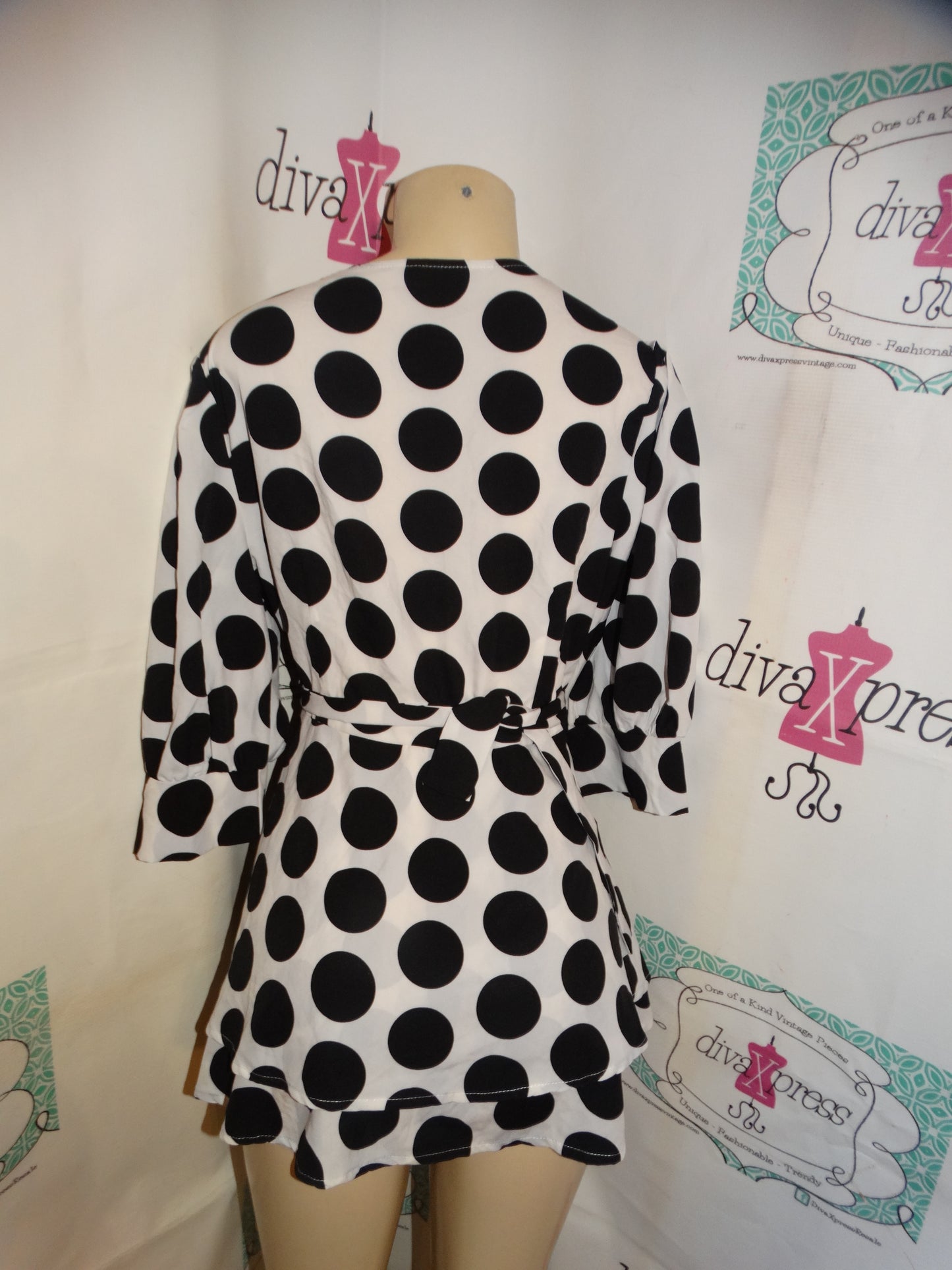 White/Black White Polka Dot Blouse Size M