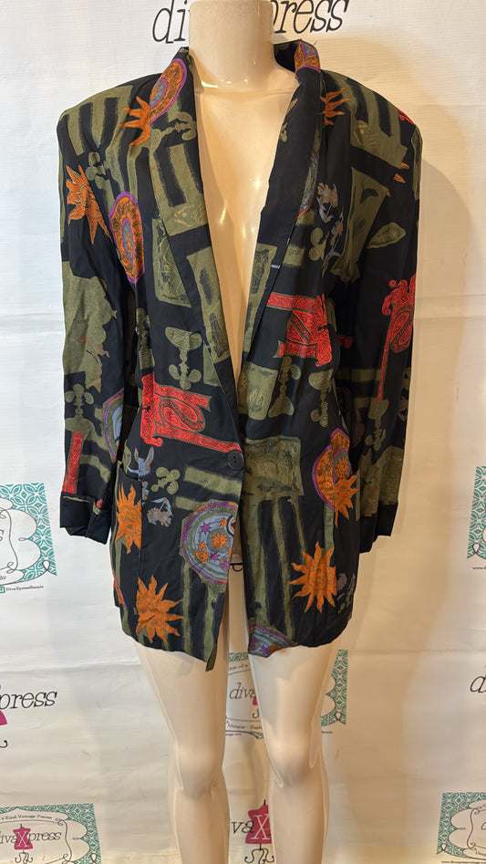 Vintage Keningtston Square Black/Colorful Blazer Size XL