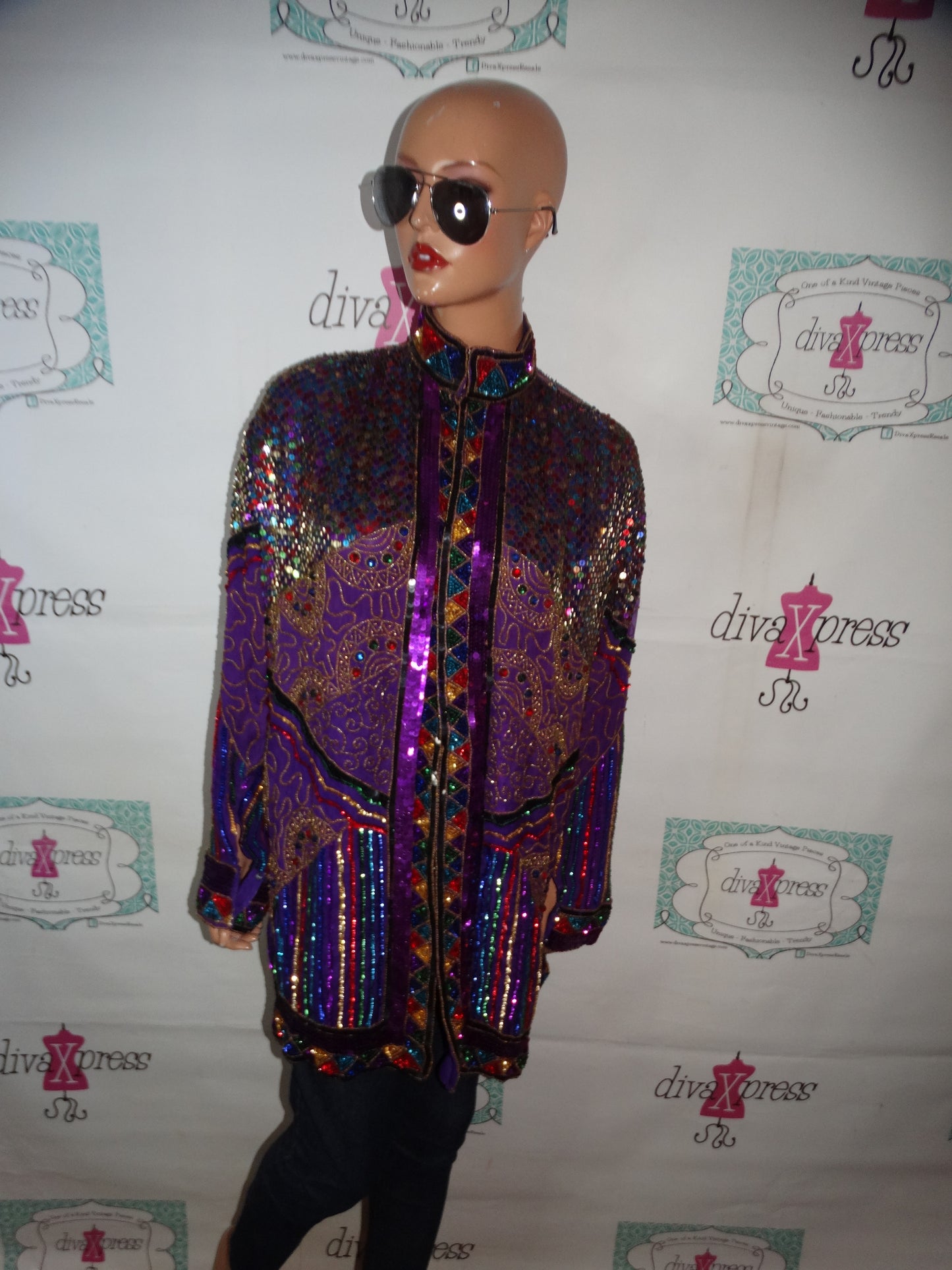 Vintage Annebelle Purple Heavy Sequins Top/Jacket Size 1x