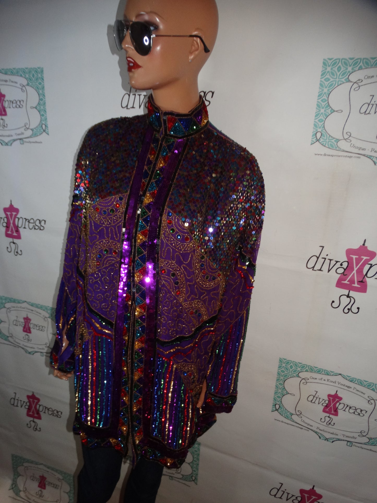 Vintage Annebelle Purple Heavy Sequins Top/Jacket Size 1x