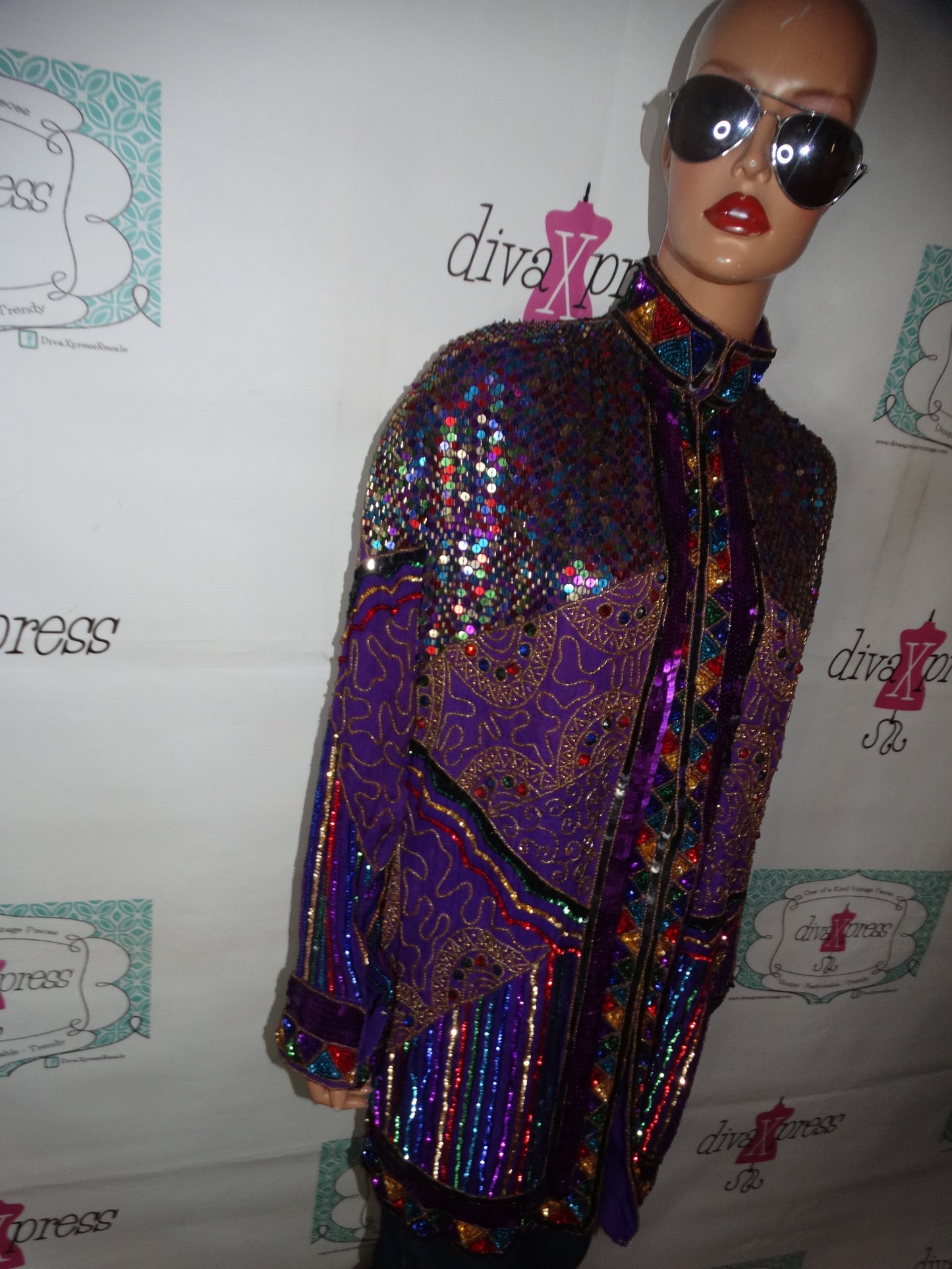 Vintage Annebelle Purple Heavy Sequins Top/Jacket Size 1x