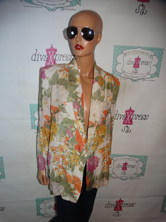 Vintage Smart PArts Green/Cream Floral Blazer Size L