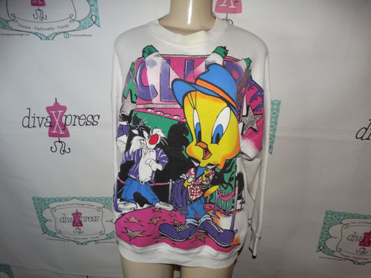 Vintage Looney Tunes White Sweat Shirt L