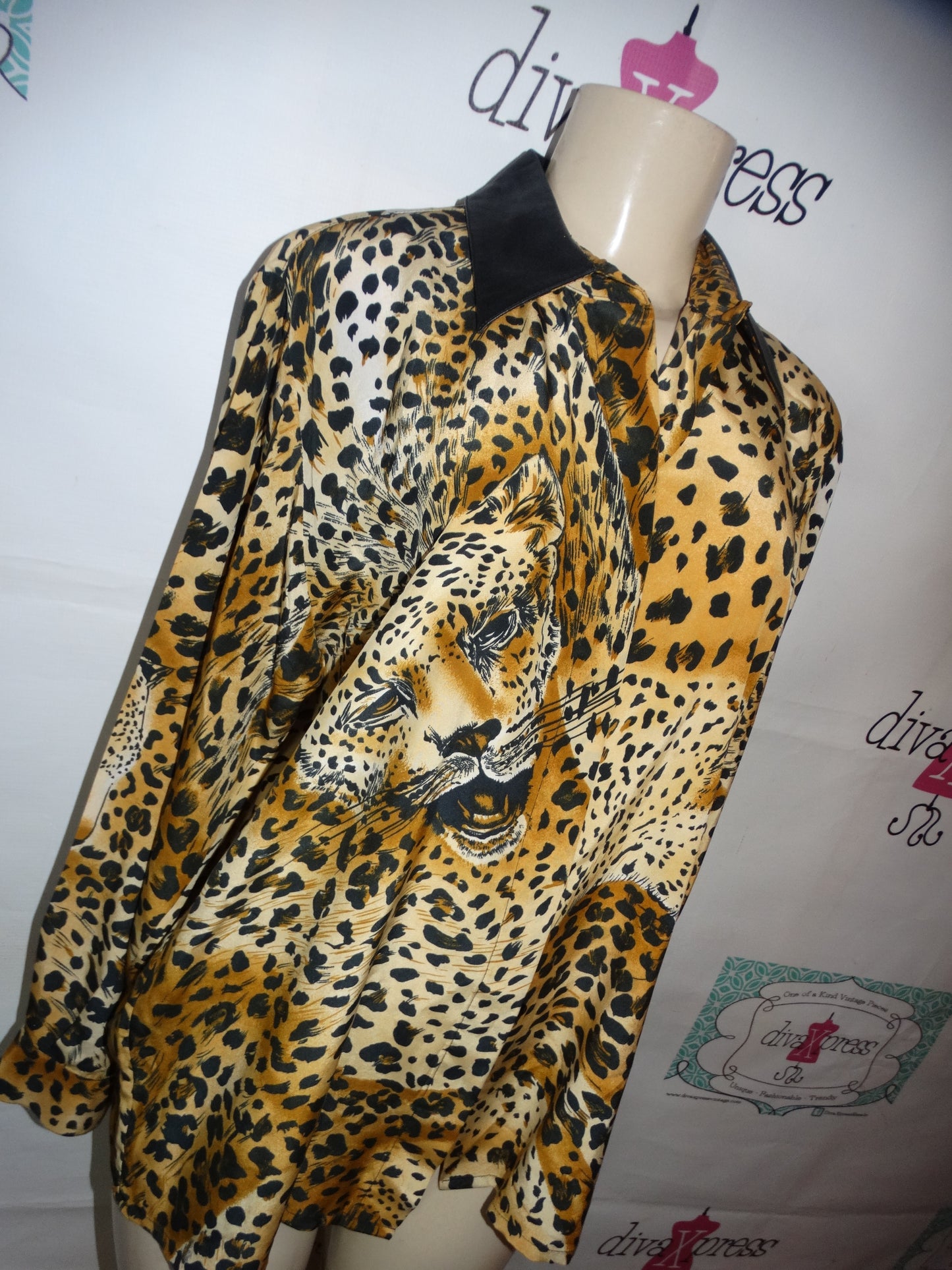Vintage Bloomindales Silk Leopard Shirt Size L