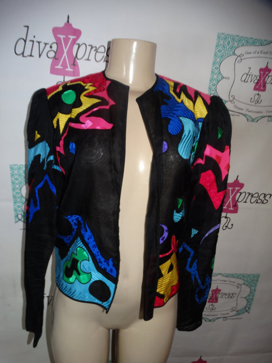 Vintage Colorful Sheer Silk Blouse Size M