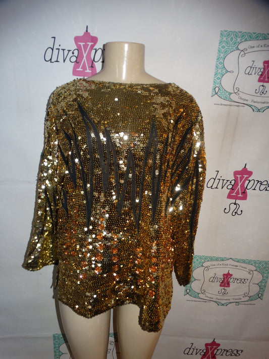 Vintage Gold Sequins Top Size L