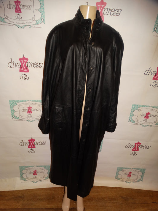 Vintage Ashley Black leather Long Trench Coat Size 2x