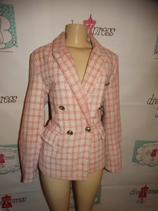 Pink/White Silver Butter Plaid Blazer Size L