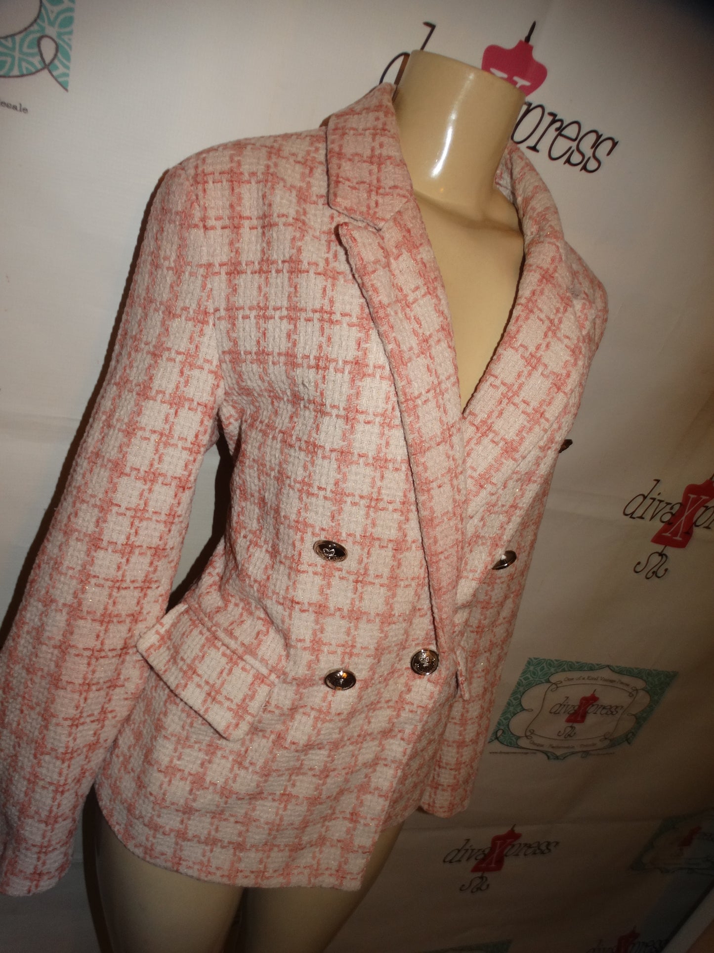 Pink/White Silver Butter Plaid Blazer Size L