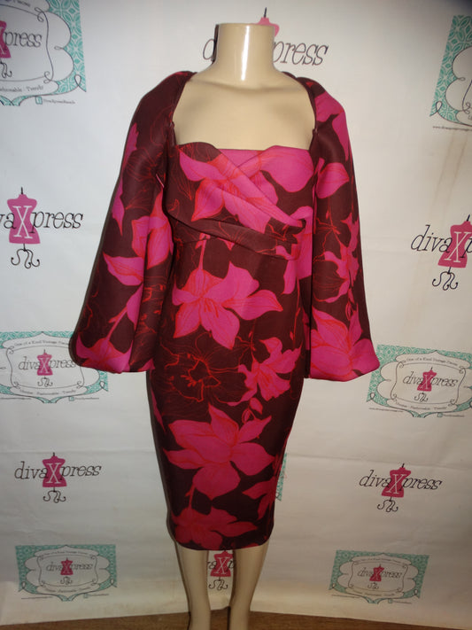 Asos Design Pink/ Floral Heavy Poof Sleeve Dress Size L