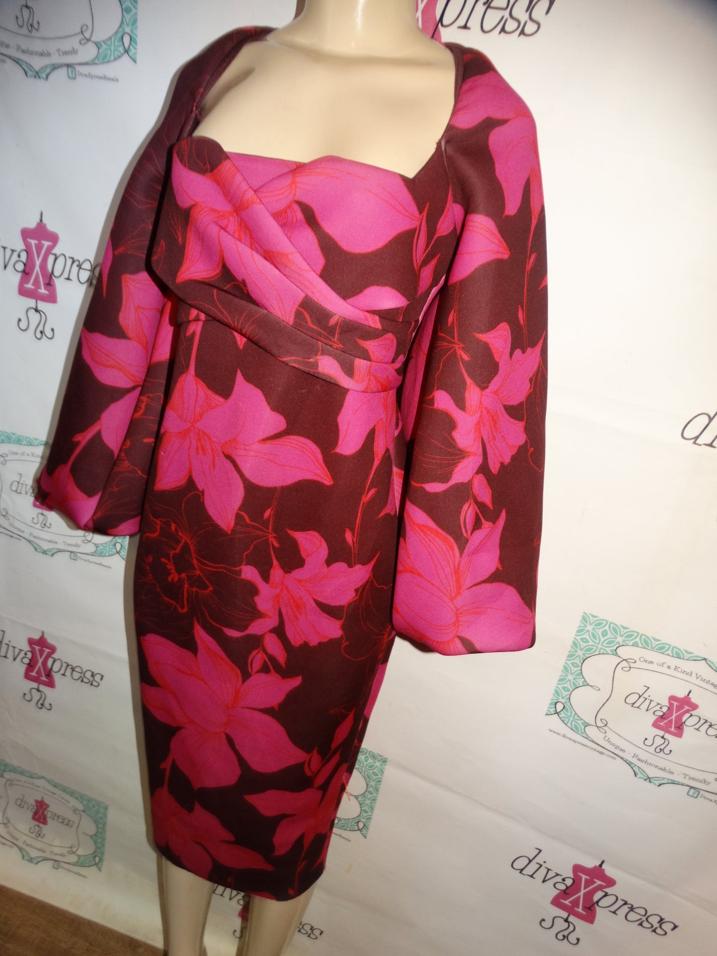 Asos Design Pink/ Floral Heavy Poof Sleeve Dress Size L