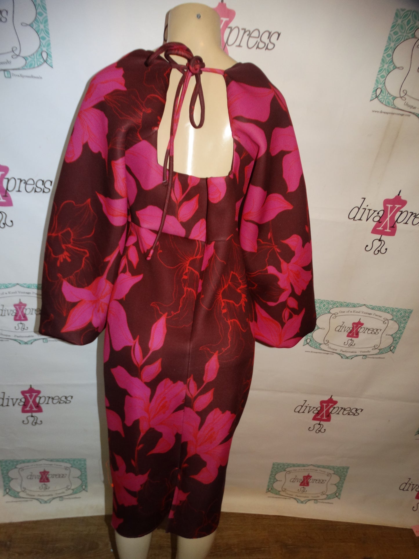 Asos Design Pink/ Floral Heavy Poof Sleeve Dress Size L