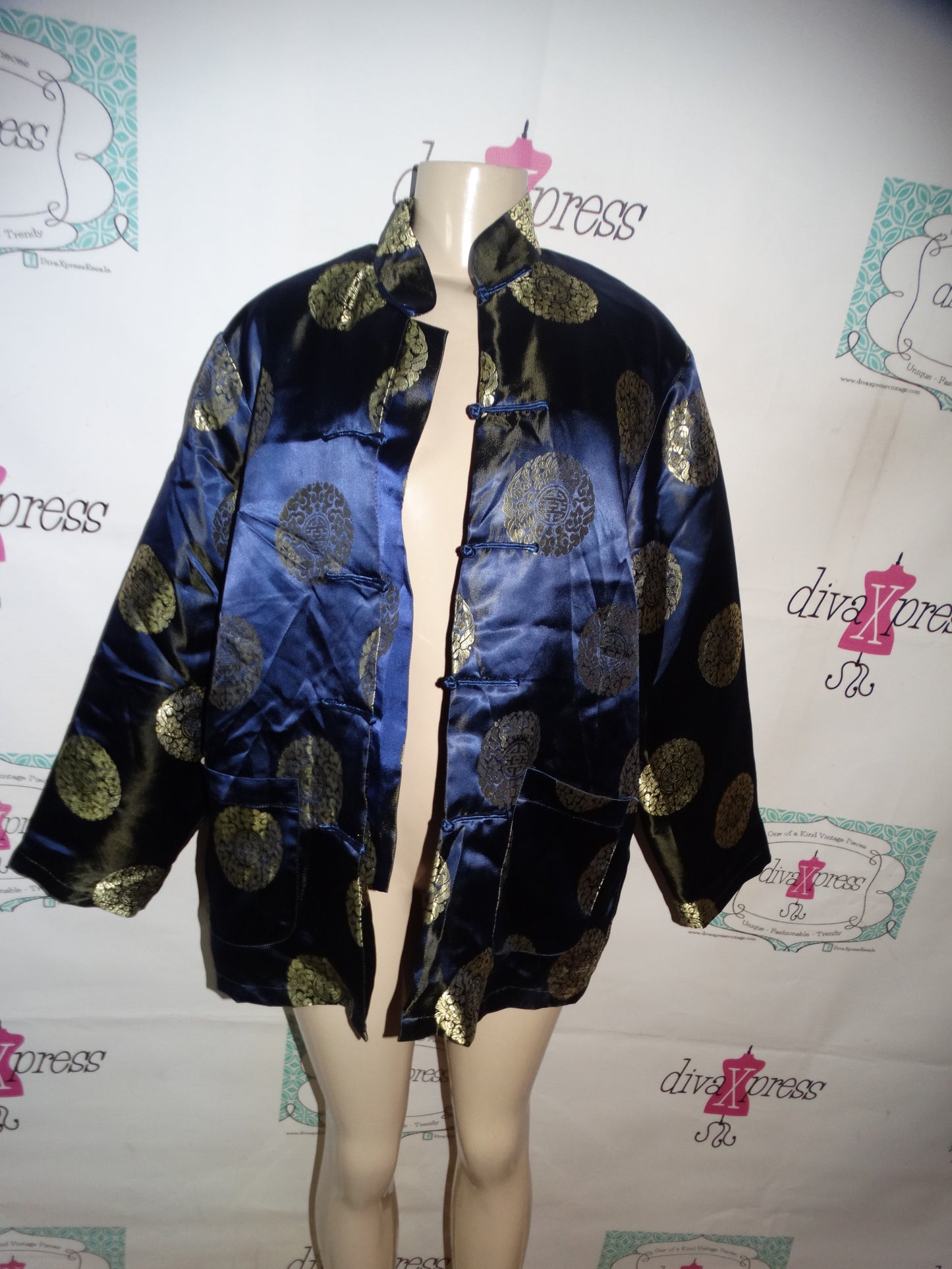 Vintage Y& L Blue/Gold Asian Jacket Size XL