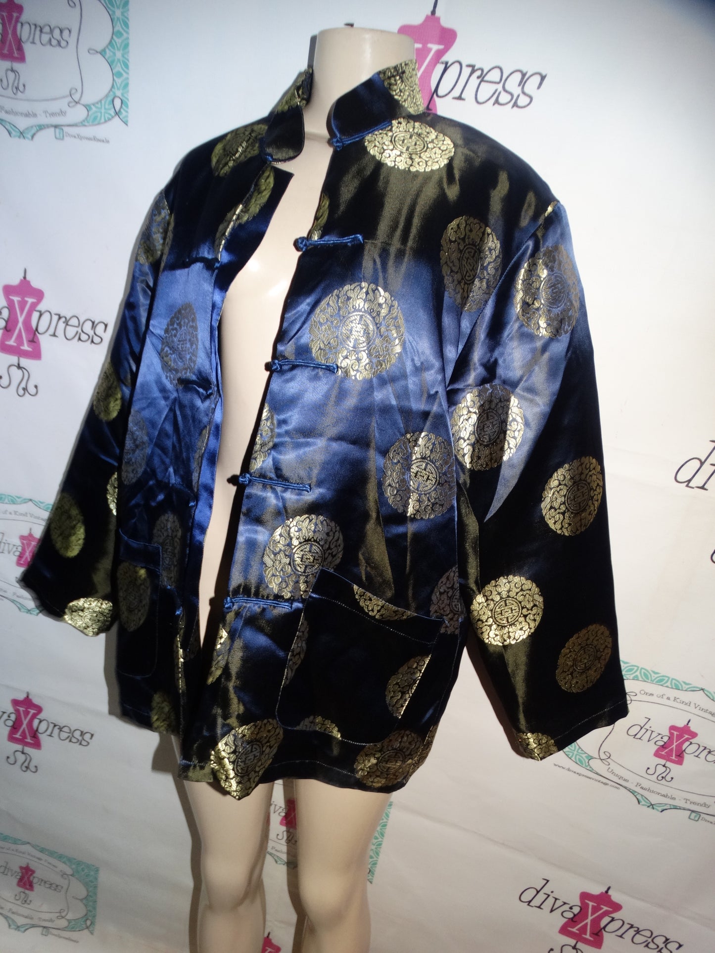Vintage Y& L Blue/Gold Asian Jacket Size XL