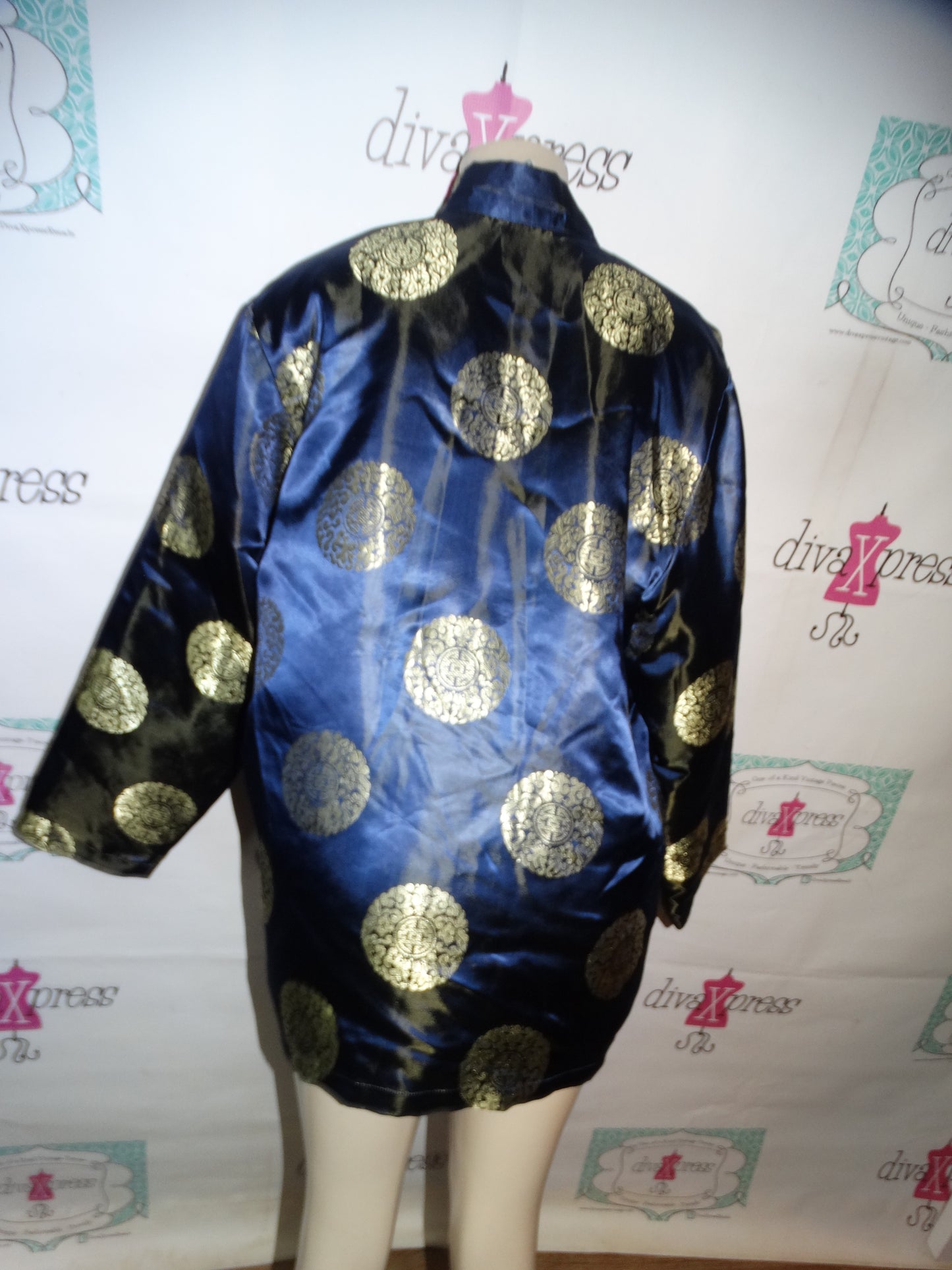 Vintage Y& L Blue/Gold Asian Jacket Size XL