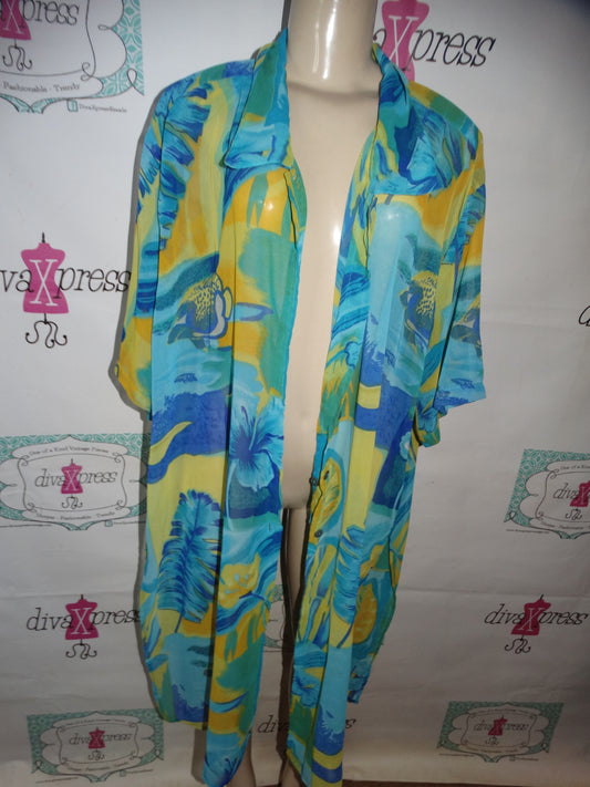 Vintage Nnoueaou Monde  Green/Yellow Blue Sheer Duster Size 3x