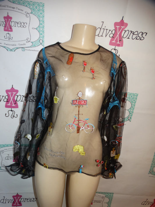 Salt Sheer Black Paris Blouse Size M
