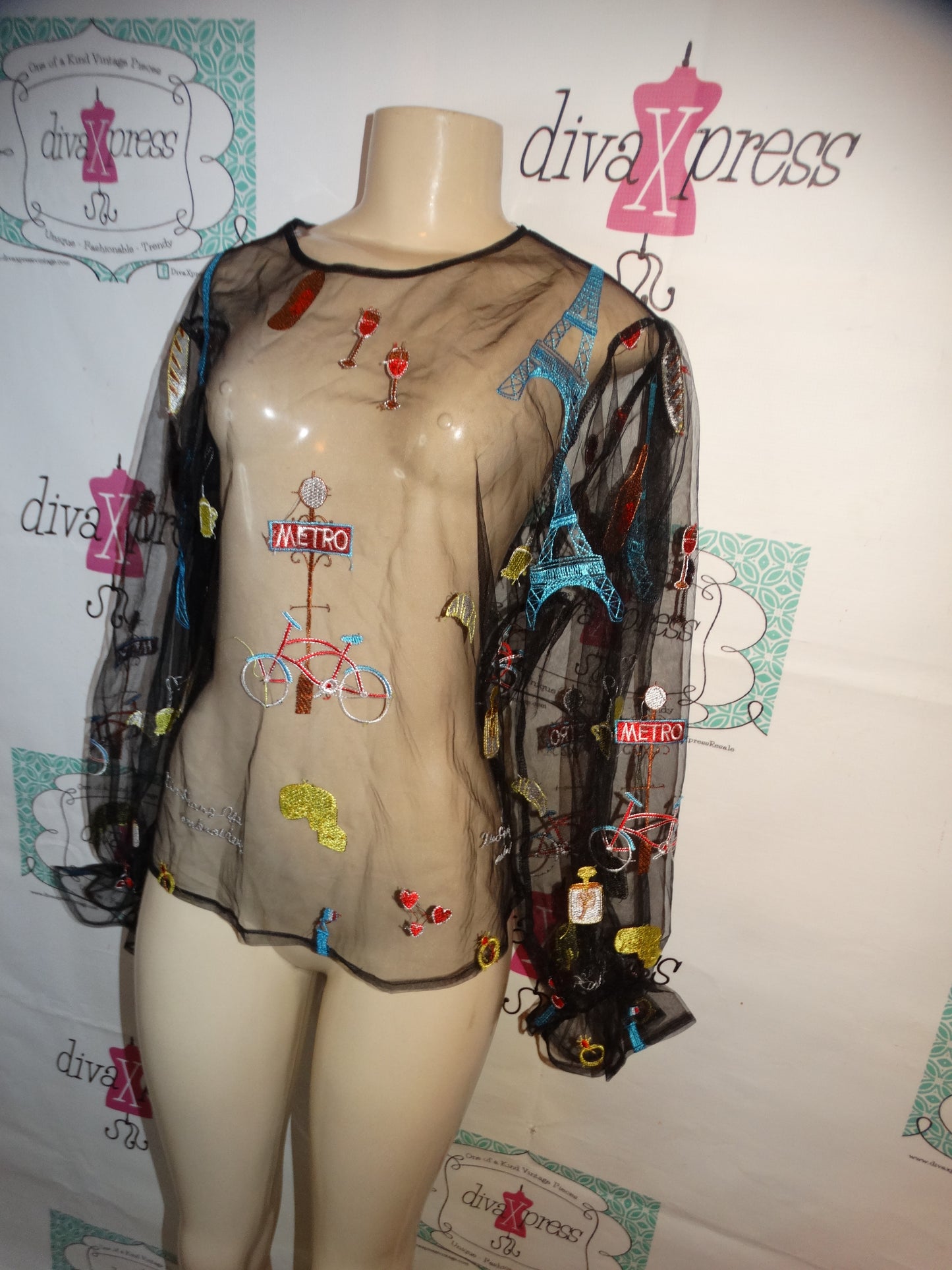 Salt Sheer Black Paris Blouse Size M