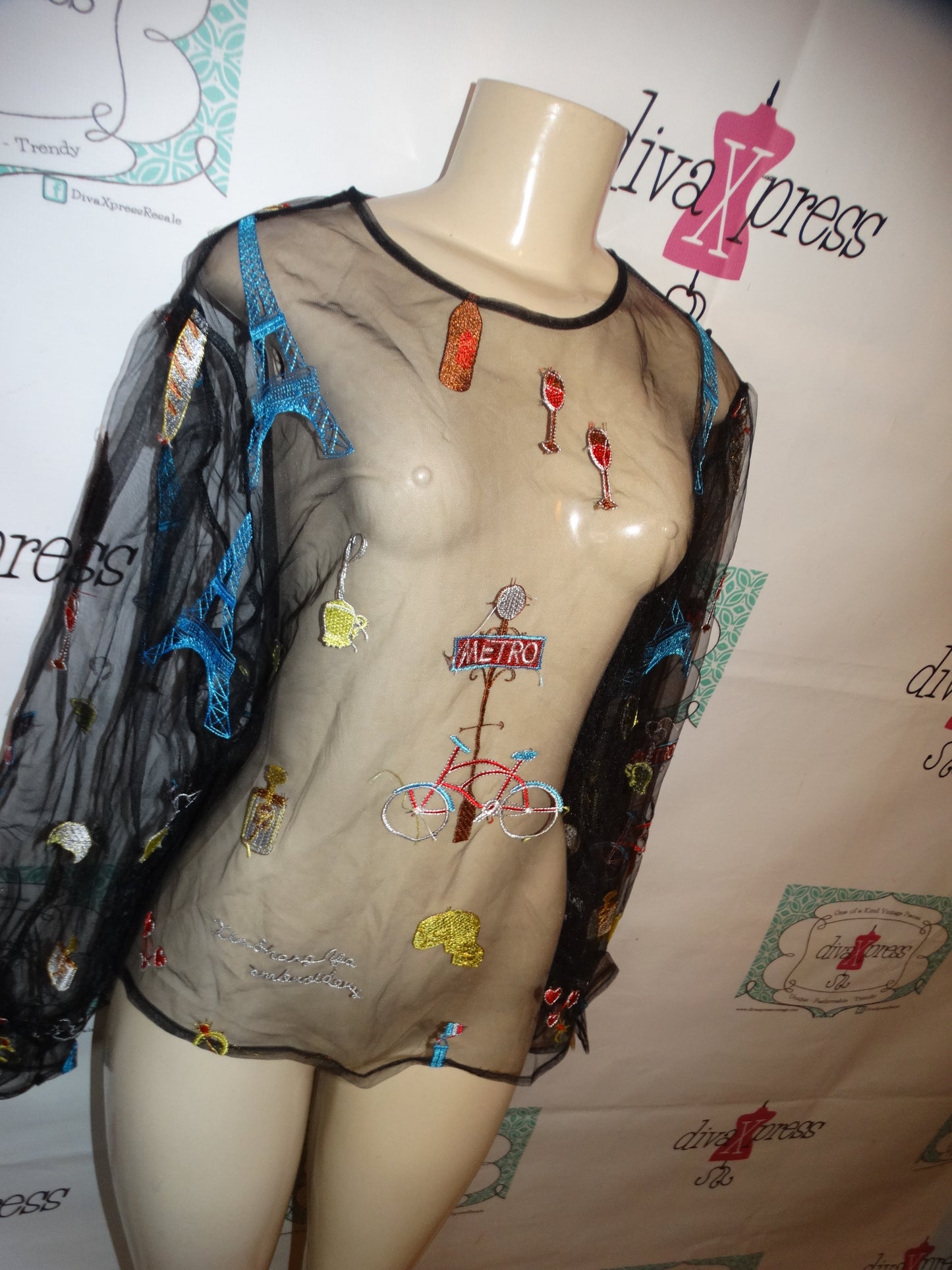 Salt Sheer Black Paris Blouse Size M