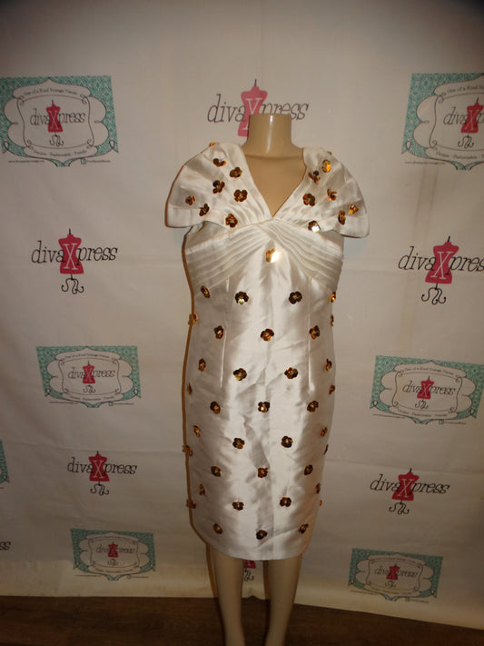 Vintage Astro White/Gold Beaded Dress Size 12 or L