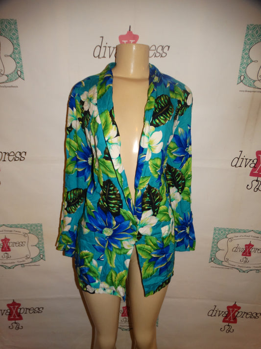 Vintage Ellen Fiigg Blue/Green Floral Blazer Size XL