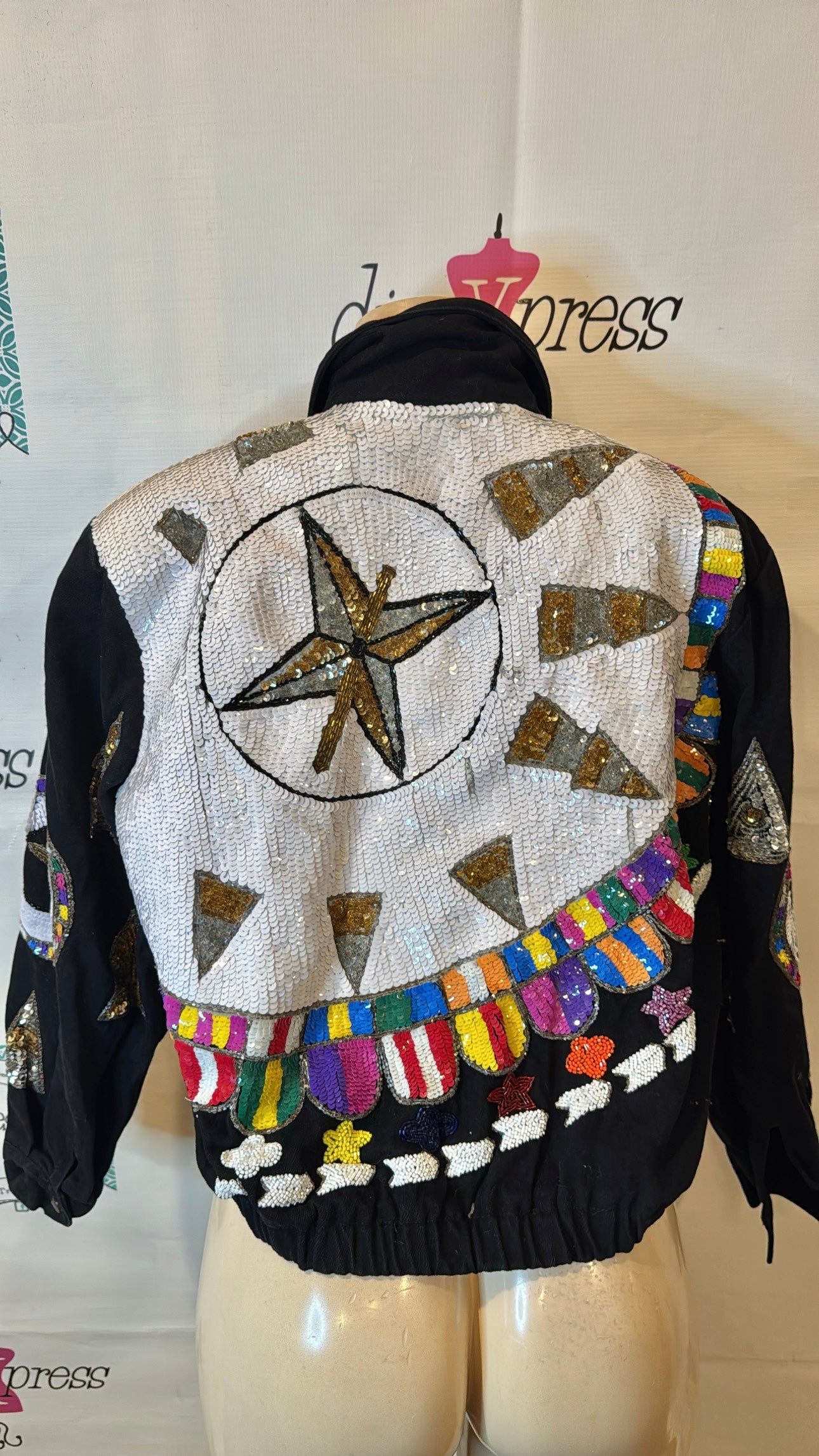 Vintage Modi Demin Black Heavy Sequins  Jean Jacket Size M