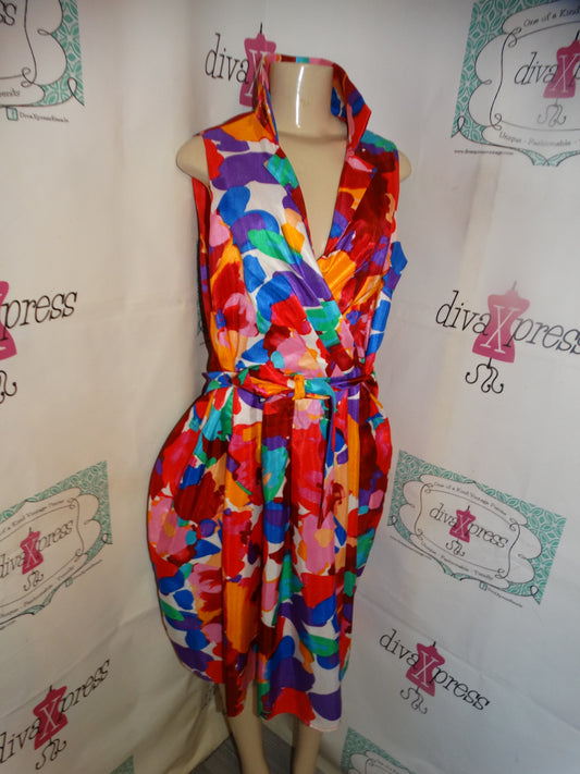 White Floral Colorful Dress Size L