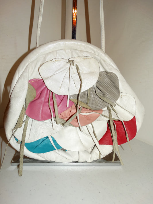 Vintage White Leather Colorful Purse Size M