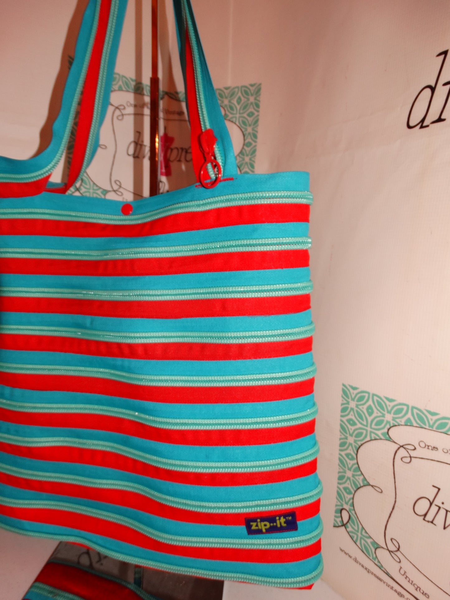 Vintage ZipIt Pink/Green Zip It Purse XL