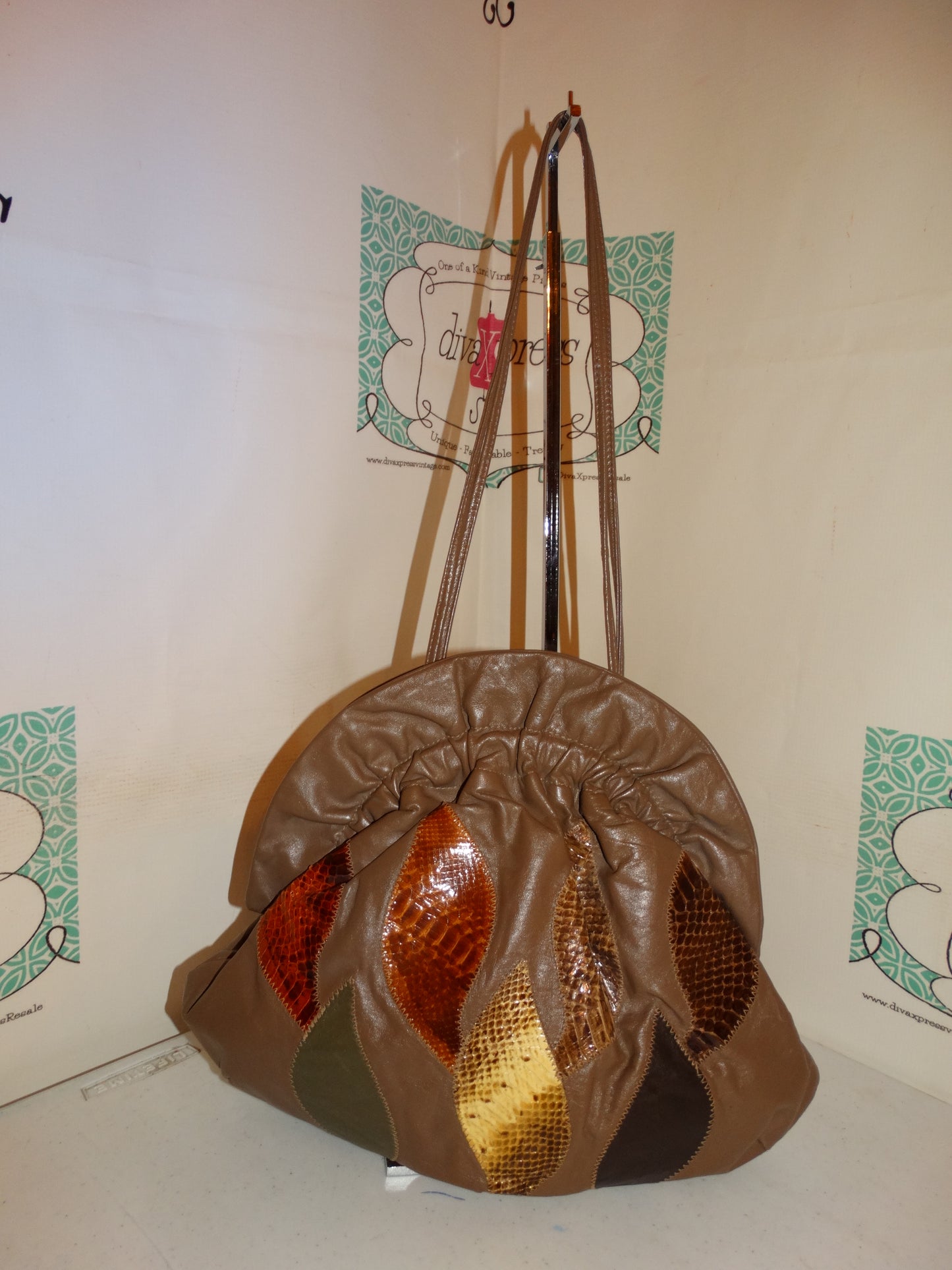 Vintage Leather Snake Skin Patch Purse Size L