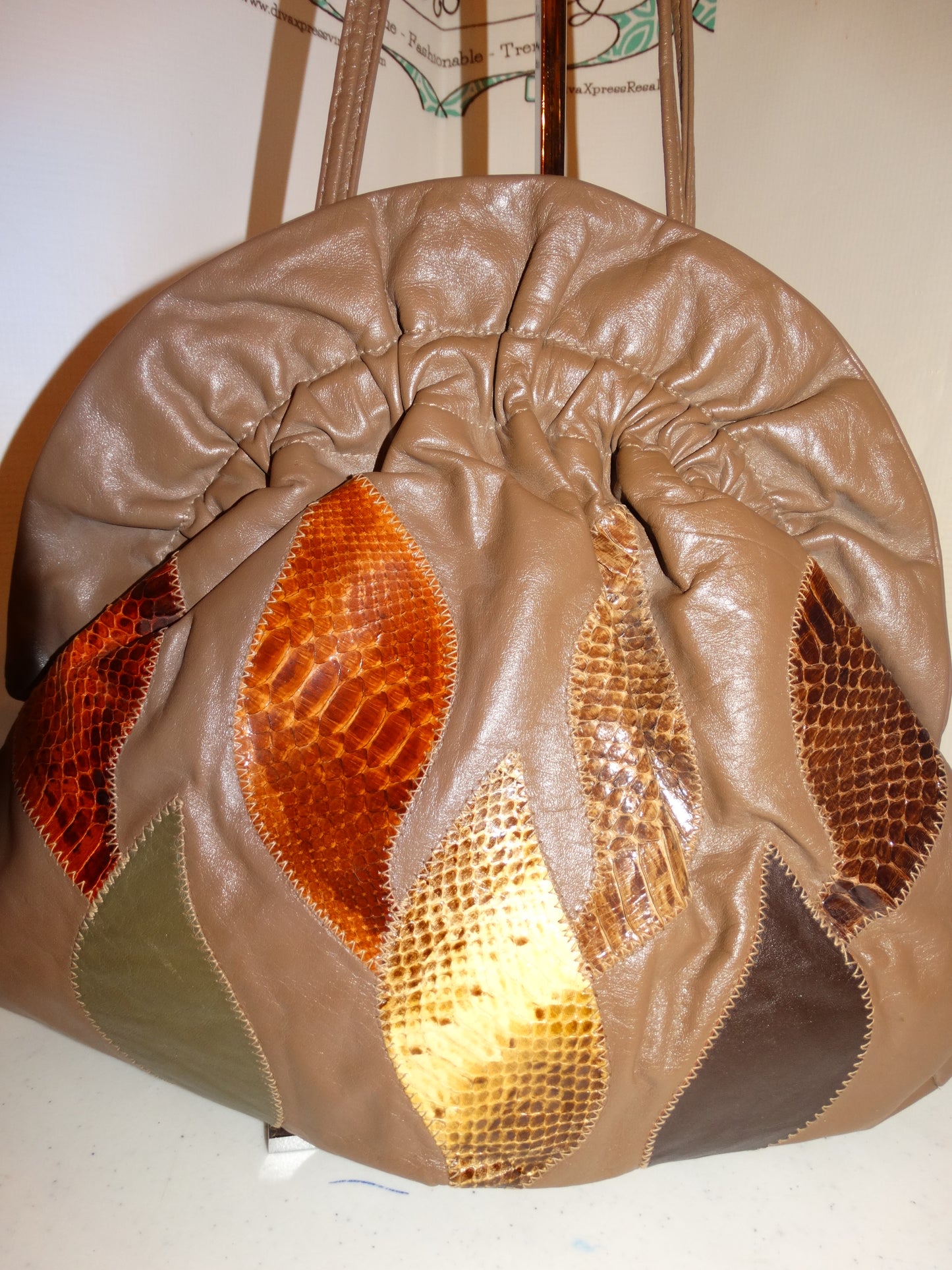 Vintage Leather Snake Skin Patch Purse Size L