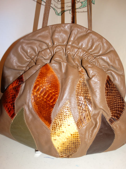 Vintage Leather Snake Skin Patch Purse Size L