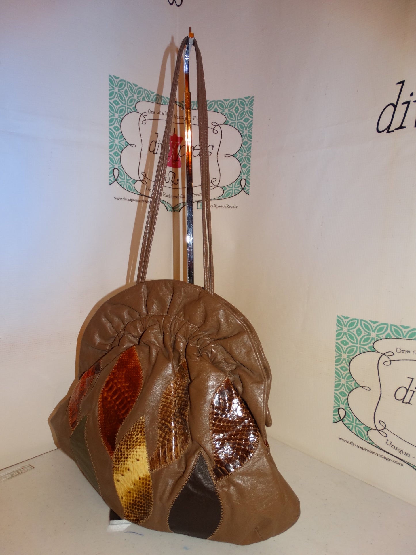 Vintage Leather Snake Skin Patch Purse Size L