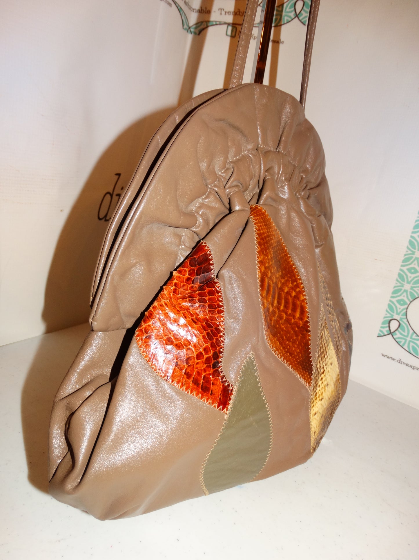 Vintage Leather Snake Skin Patch Purse Size L