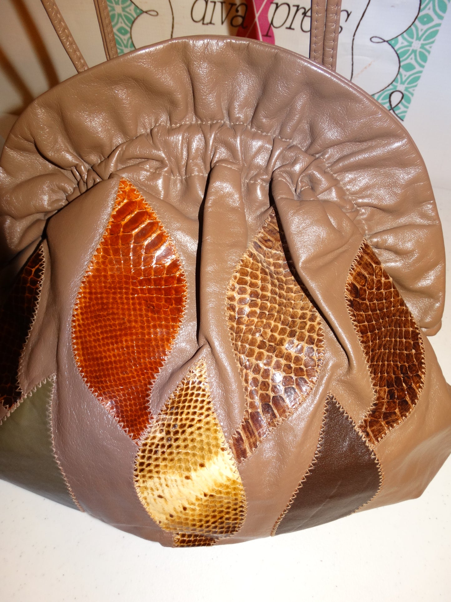 Vintage Leather Snake Skin Patch Purse Size L