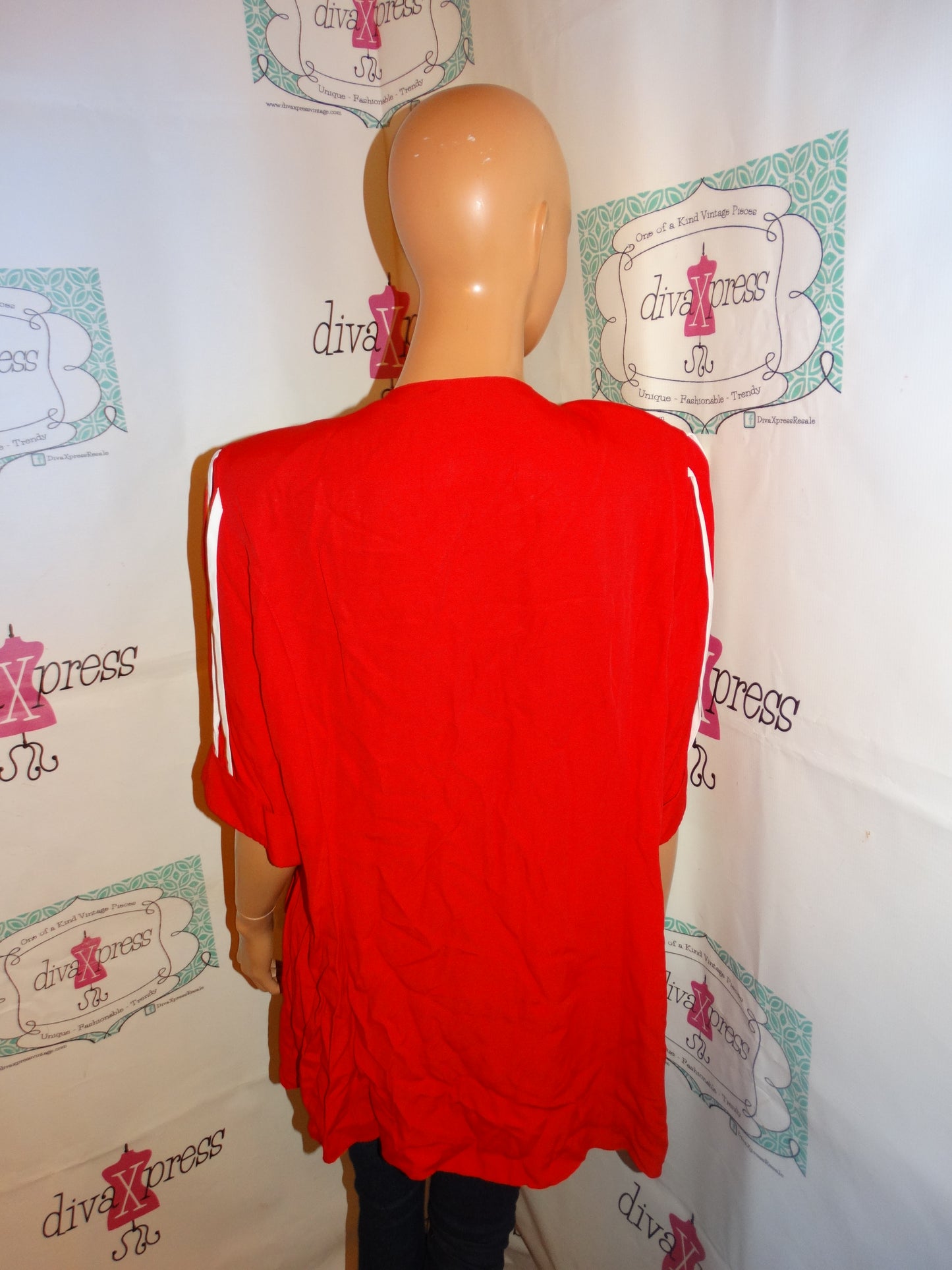 Vintage Olce REd/White Shingle Blazer Top Size XL