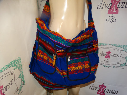 Vintage Royal Blue Colorful XL Duffle Style Bag