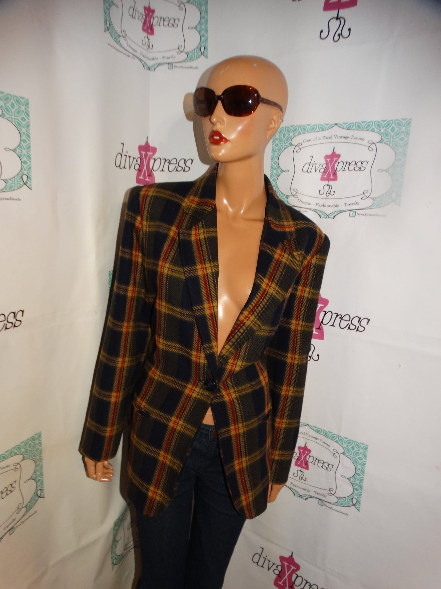 Vintage Sag Habour Blue/Yellow Plaid Blazer Size XL