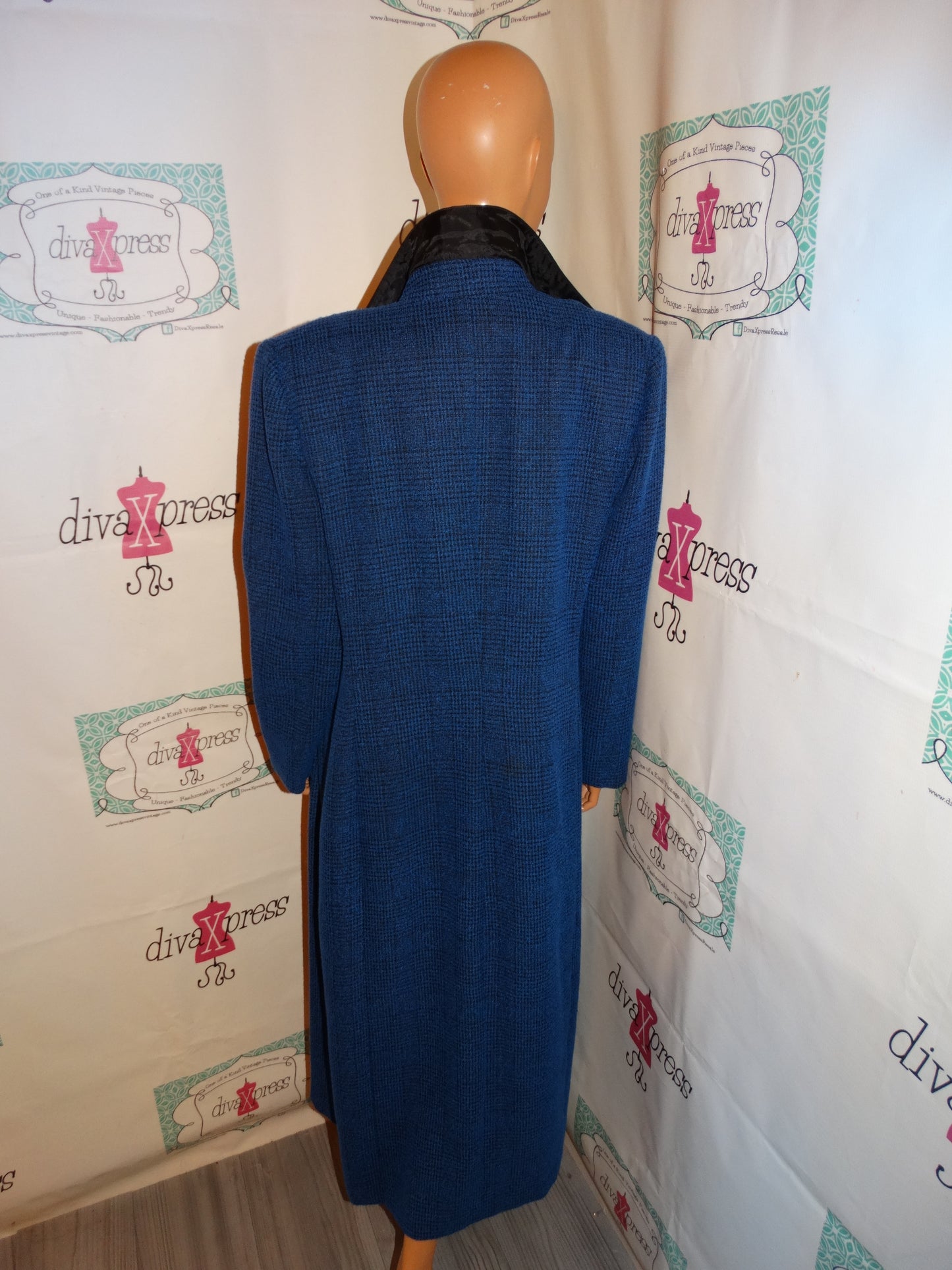 Vintage Plaza South Blue/Black Long Blazer Size XL
