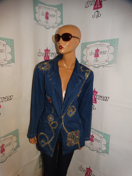 Vintage R & K Originals  Blue JEan Beaded Blazer Size M