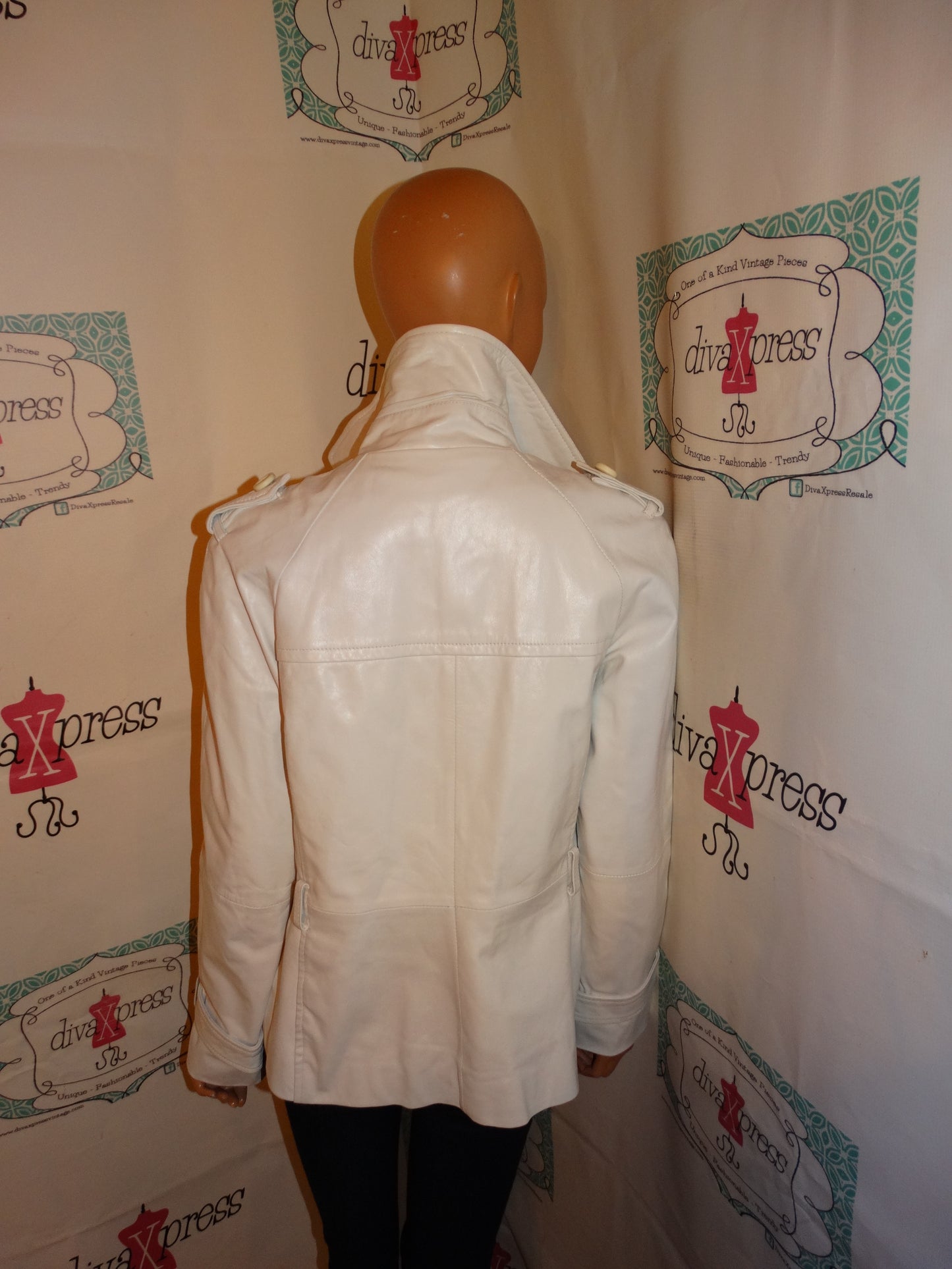 Zara Basic White Leather Jacket Size S